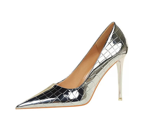 silver pointed toe heels