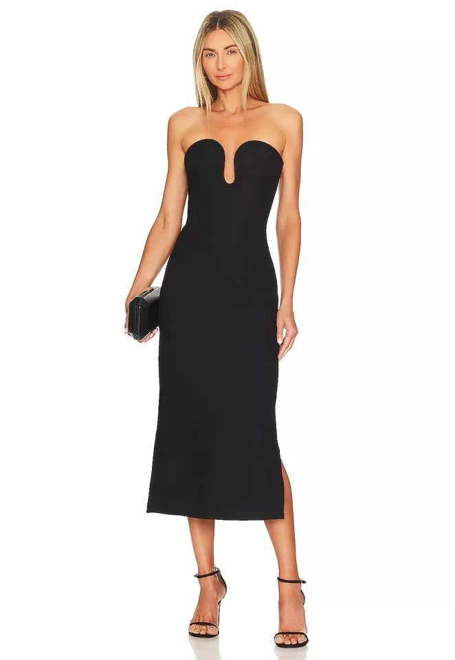 black plunge bandage dress