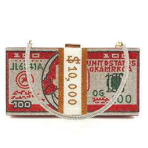 crystal money clutch