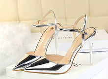 Load image into Gallery viewer, silver pointed toe heels
