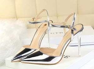 silver pointed toe heels