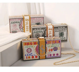 crystal money clutch