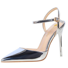 Load image into Gallery viewer, silver pointed toe heels
