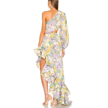 Load image into Gallery viewer, floral maxi dress with cut out ruffles
