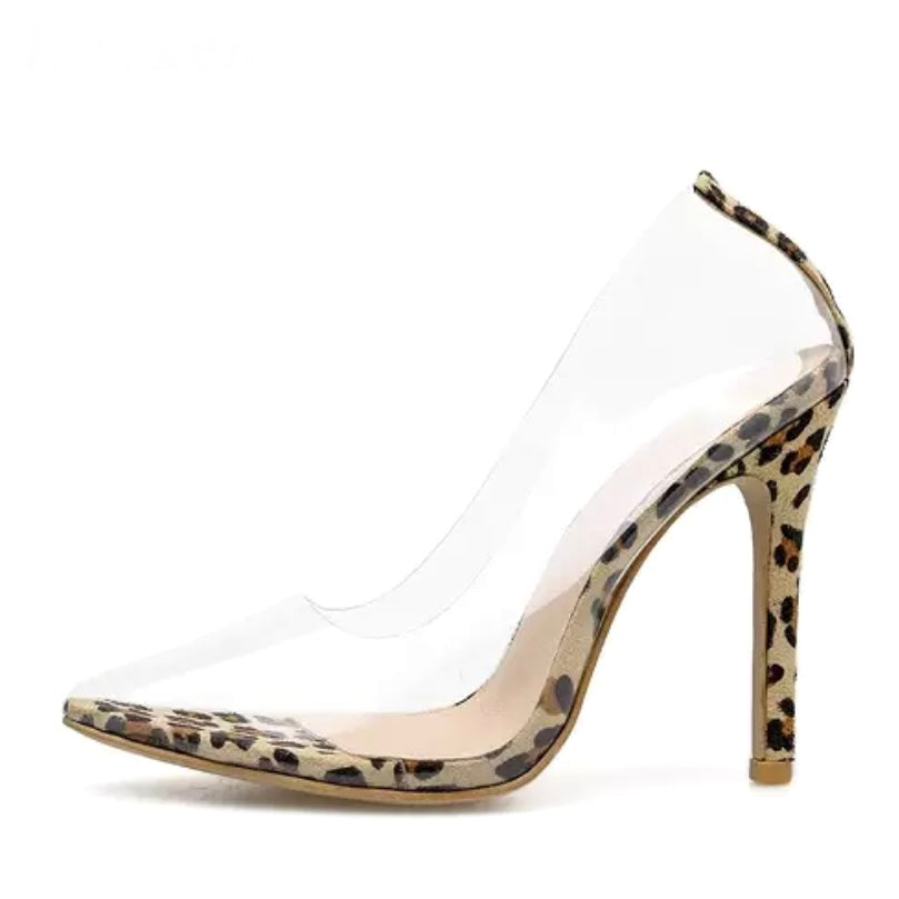 pointed toe clear heels leopard heels