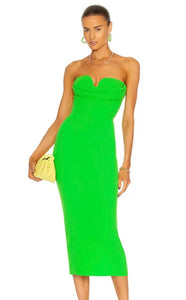 strapless green bandage dress