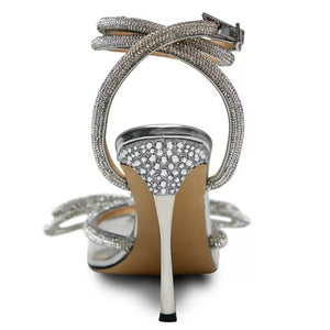 clear pointed toe heels rhinestone trim