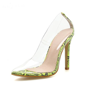 pointed toe clear heels snakeskin heels