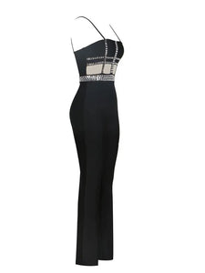 black bandage jumpsuit with rhinestones