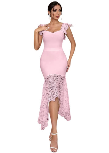 pink bandage dress crochet dress