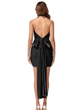 Load image into Gallery viewer, black satin bandage dress revolve
