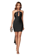 Load image into Gallery viewer, black satin bandage dress revolve
