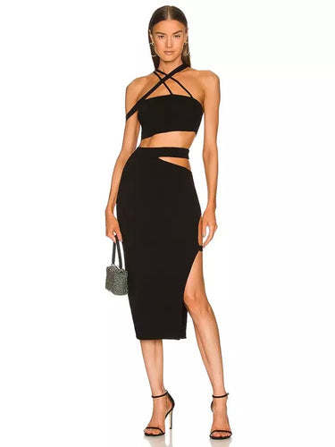 black bandage skirt and top