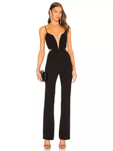 black jumpsuit with mesh insert