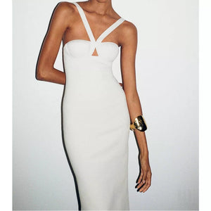 ivory halter bandage dress