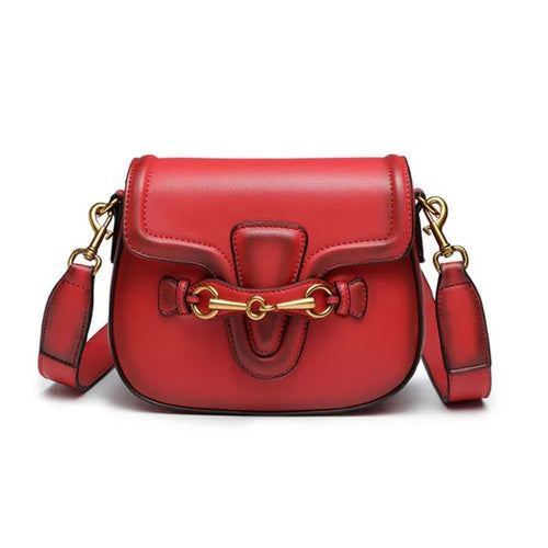 red faux leather shoulder bag