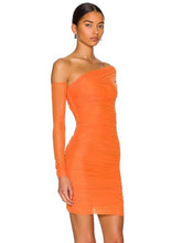 Load image into Gallery viewer, orange asymmetrical bodycon dress
