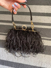 Load image into Gallery viewer, ostrich bag black feather bag
