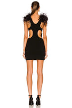 Load image into Gallery viewer, black mini dress with feathers
