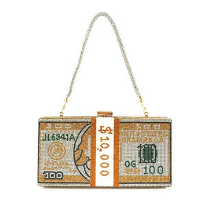 crystal money clutch