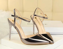 Load image into Gallery viewer, bronze metallic pointed toe heels
