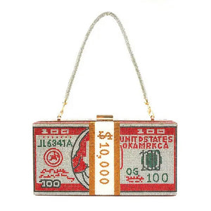 crystal money clutch