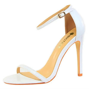 white 4" ankle heels