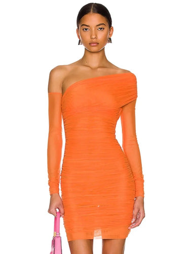 orange asymmetrical bodycon dress