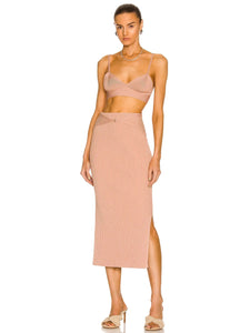 tan bandage skirt and crop top set