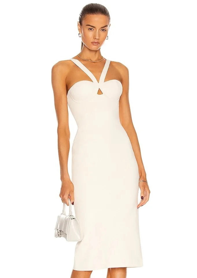 ivory halter bandage dress