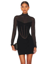 Load image into Gallery viewer, black bandage dress with mesh sleeves
